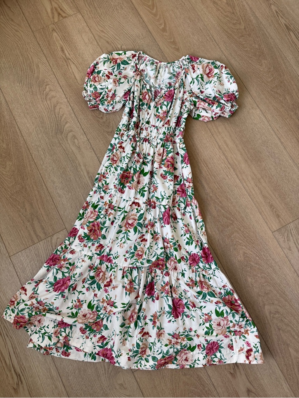 Anthropology Floral Puff-Sleeve Maxi Dress